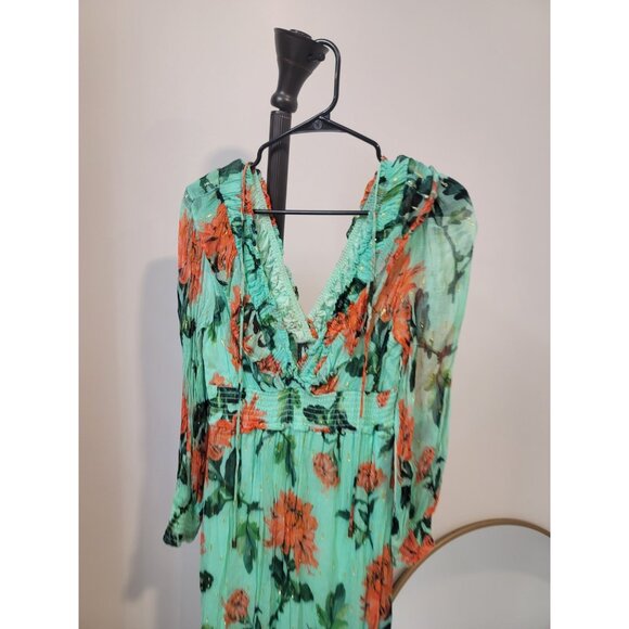 Anthropologie The Odetta Ruffled V-Neck Dress Size Medium Petite Dark Green - Picture 2 of 8